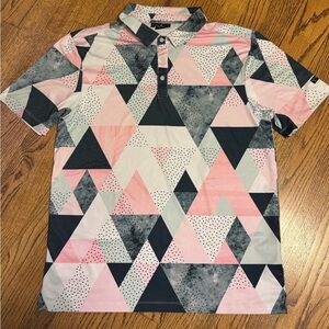Yatta Golf‎ Birdie Dropper Geometric Pink Black Print Polo Shirt Mens Size large